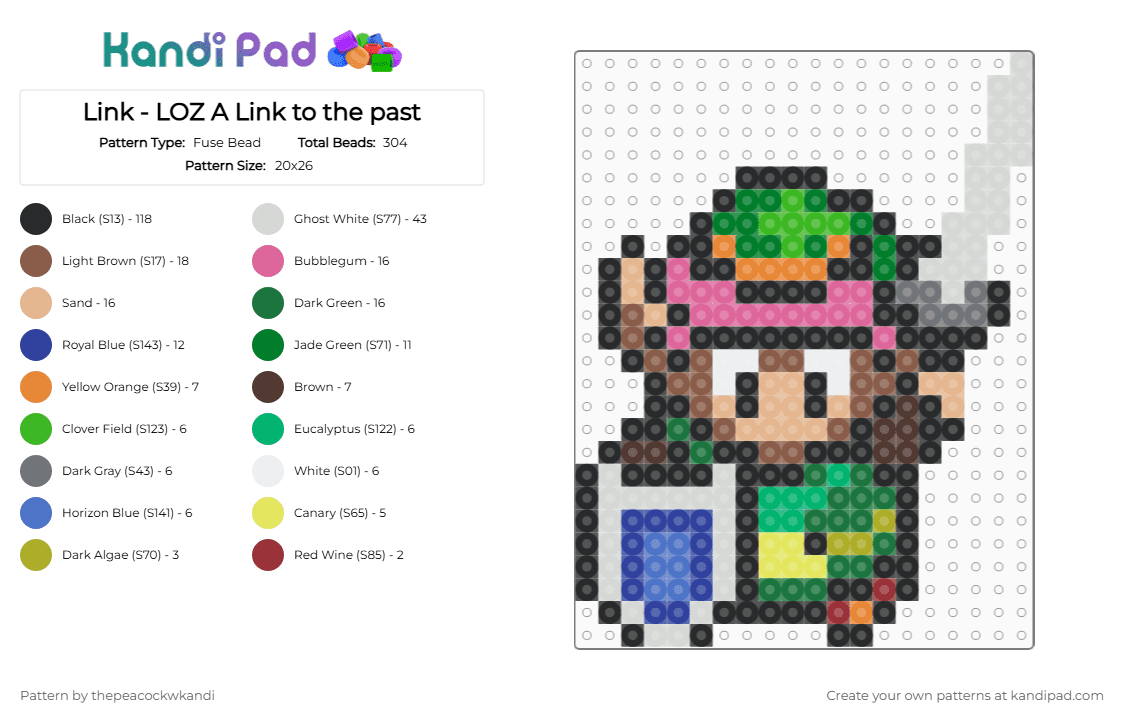 Link - LOZ A Link to the past - Fuse Bead Pattern by thepeacockwkandi on Kandi Pad - black,green,tan,purple,colorful,loz,link,legend of zelda