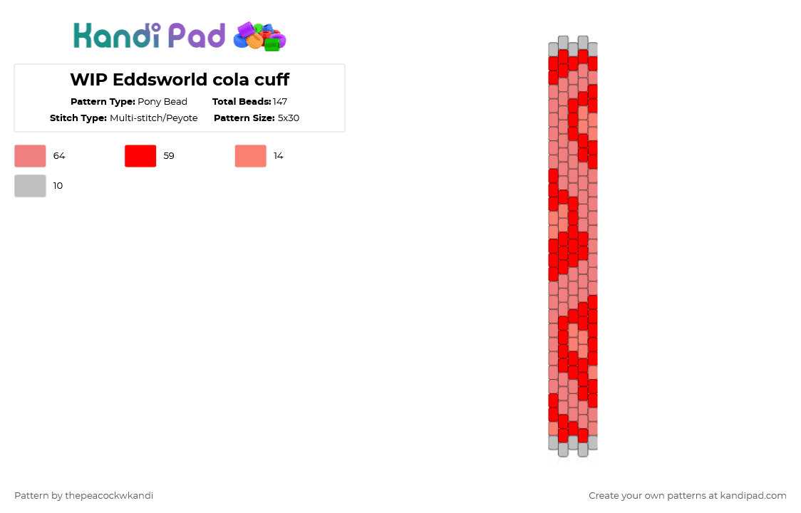 WIP Eddsworld cola cuff - Pony Bead Pattern by thepeacockwkandi on Kandi Pad - red,ew,eddsworld,cola