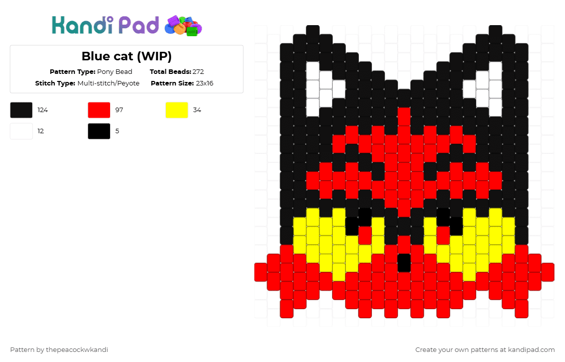Litten - Pony Bead Pattern by thepeacockwkandi on Kandi Pad - red,cat,pokemon,litten,fire