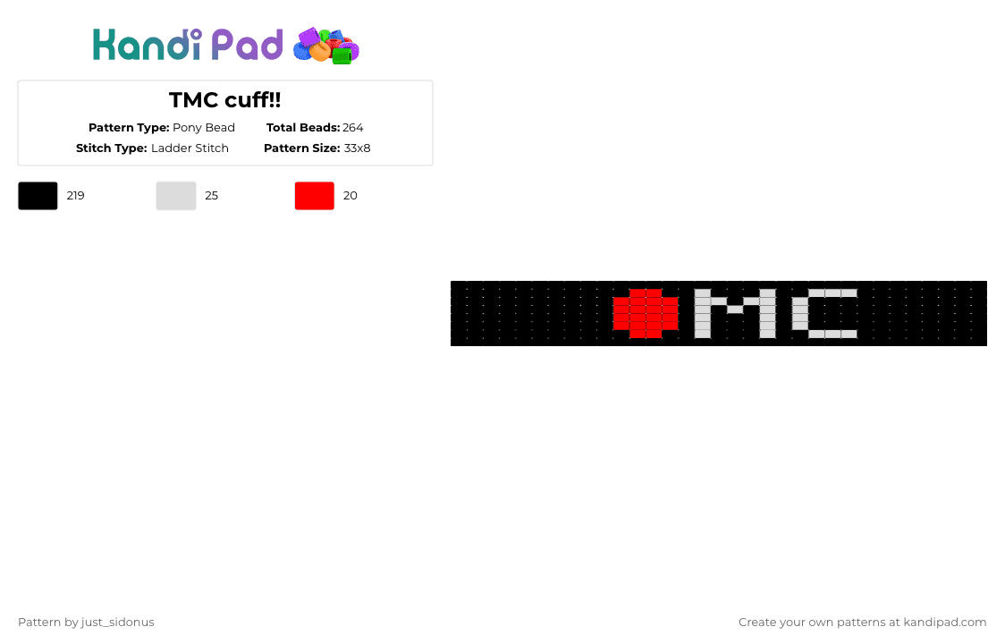 TMC cuff!! - Pony Bead Pattern by just_sidonus on Kandi Pad - black,red,white,mandela catalogue,tmc,the mandela catalogue