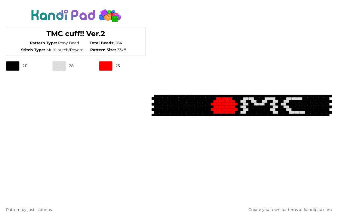 TMC cuff!! Ver.2 - Pony Bead Pattern by just_sidonus on Kandi Pad - black,red,white,tmc,mandela catalogue,the mandela catalogue