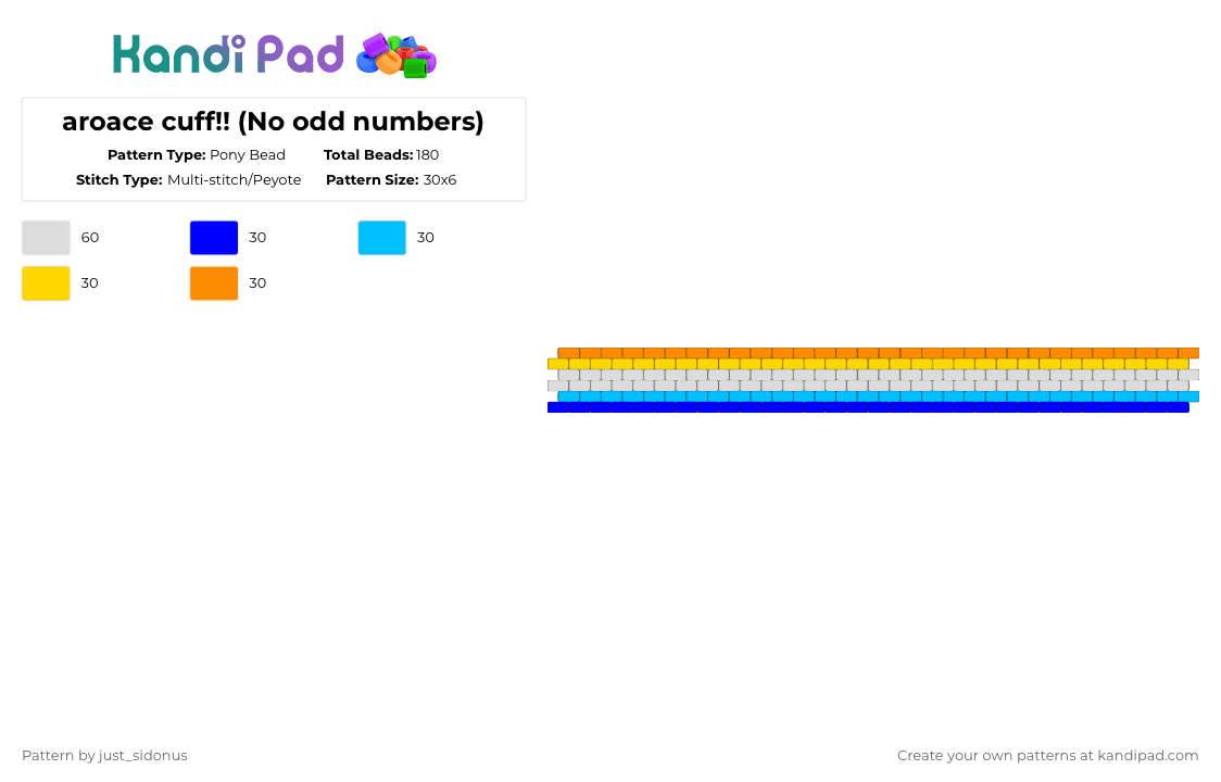 aroace cuff!! (No odd numbers) - Pony Bead Pattern by just_sidonus on Kandi Pad - purple,light blue,yellow,orange,aroace