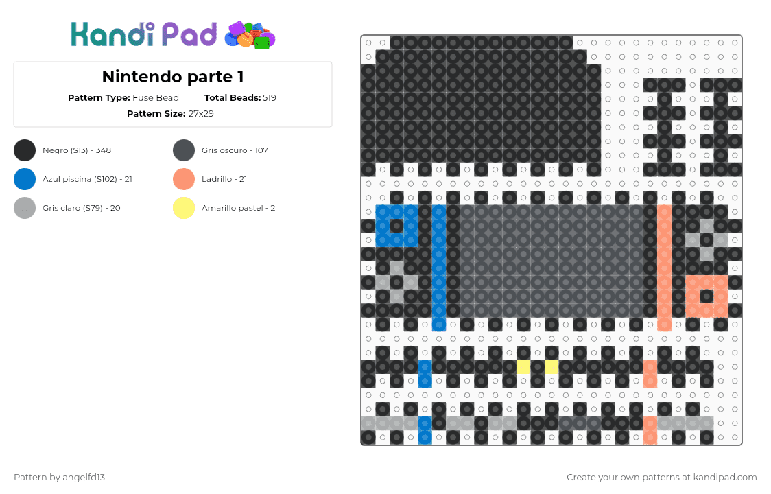 Nintendo parte 1 - Fuse Bead Pattern by angelfd13 on Kandi Pad - black,gray