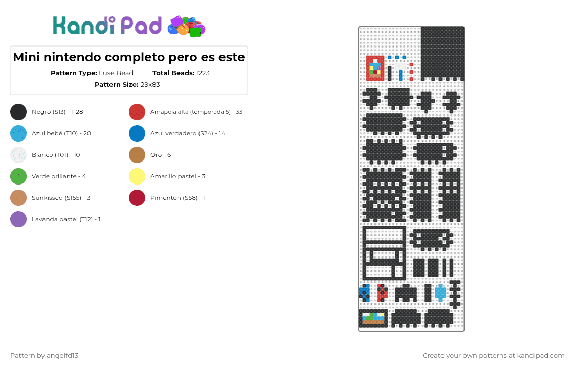 Mini nintendo completo pero es este - Fuse Bead Pattern by angelfd13 on Kandi Pad - black,light blue,blue,red