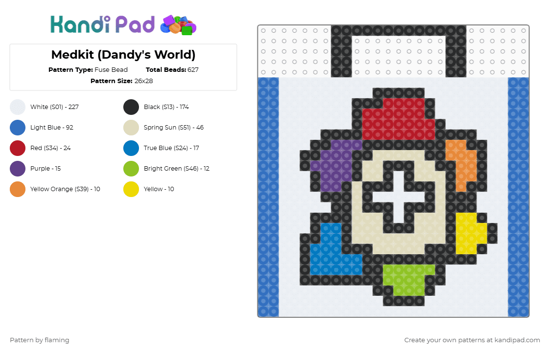 Medkit (Dandy\'s World) - Fuse Bead Pattern by flaming on Kandi Pad - white,blue,beige