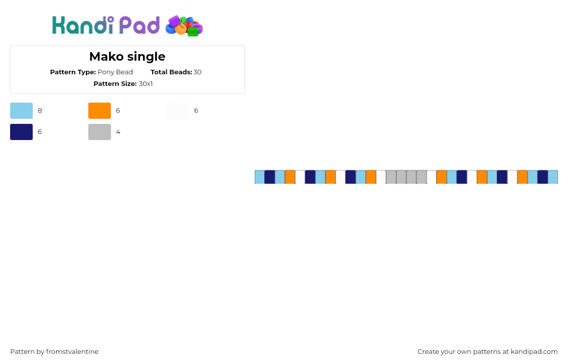 Mako single - Pony Bead Pattern by fromstvalentine on Kandi Pad - mako,single,bracelet,orange,light blue