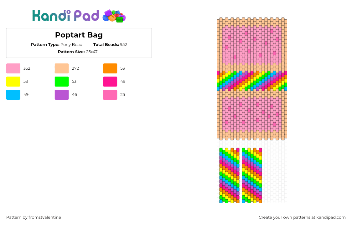 Poptart Bag - Pony Bead Pattern by fromstvalentine on Kandi Pad - beige,pink