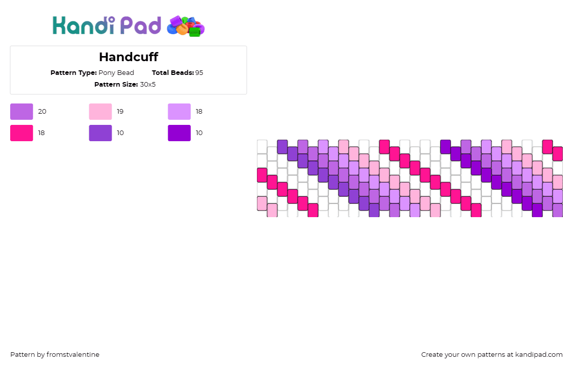 Handcuff - Pony Bead Pattern by fromstvalentine on Kandi Pad - diagonal,stripes,cuff,purple,pink