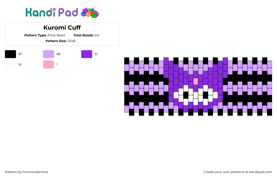 Kuromi Cuff - Pony Bead Pattern by fromstvalentine on Kandi Pad - kuromi,sanrio,cuff,kawaii,character,stripes,purple,black