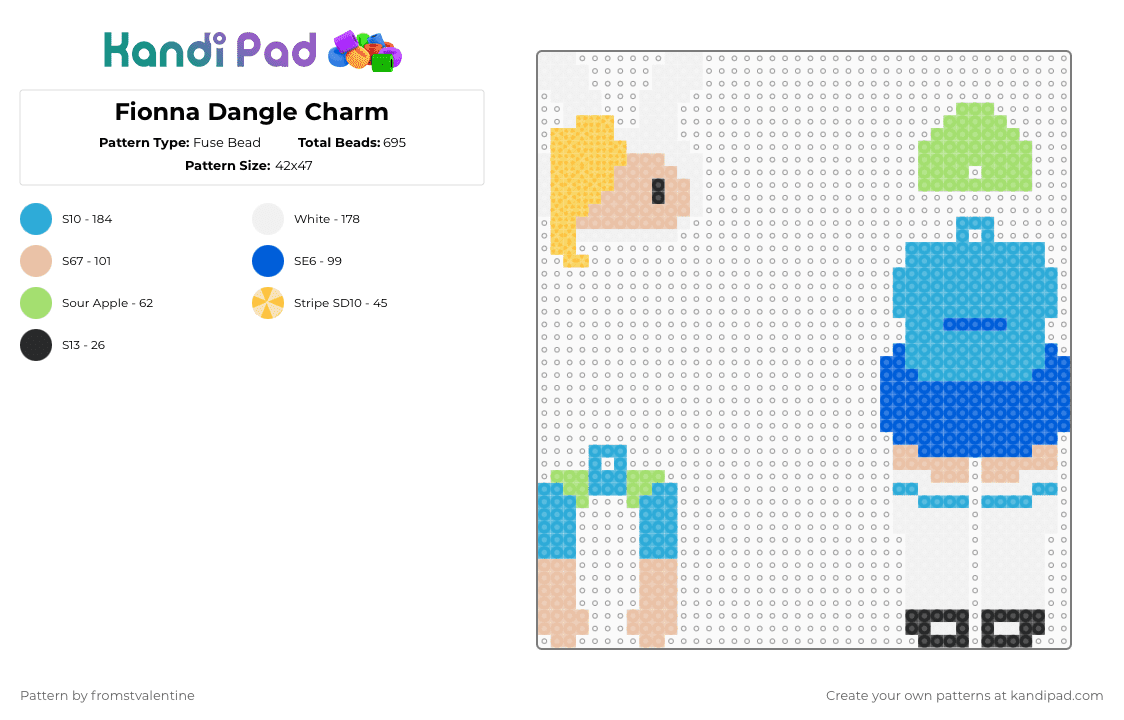 Fionna Dangle Charm - Fuse Bead Pattern by fromstvalentine on Kandi Pad - beige,light blue,blue,adventure time,fionna and cake