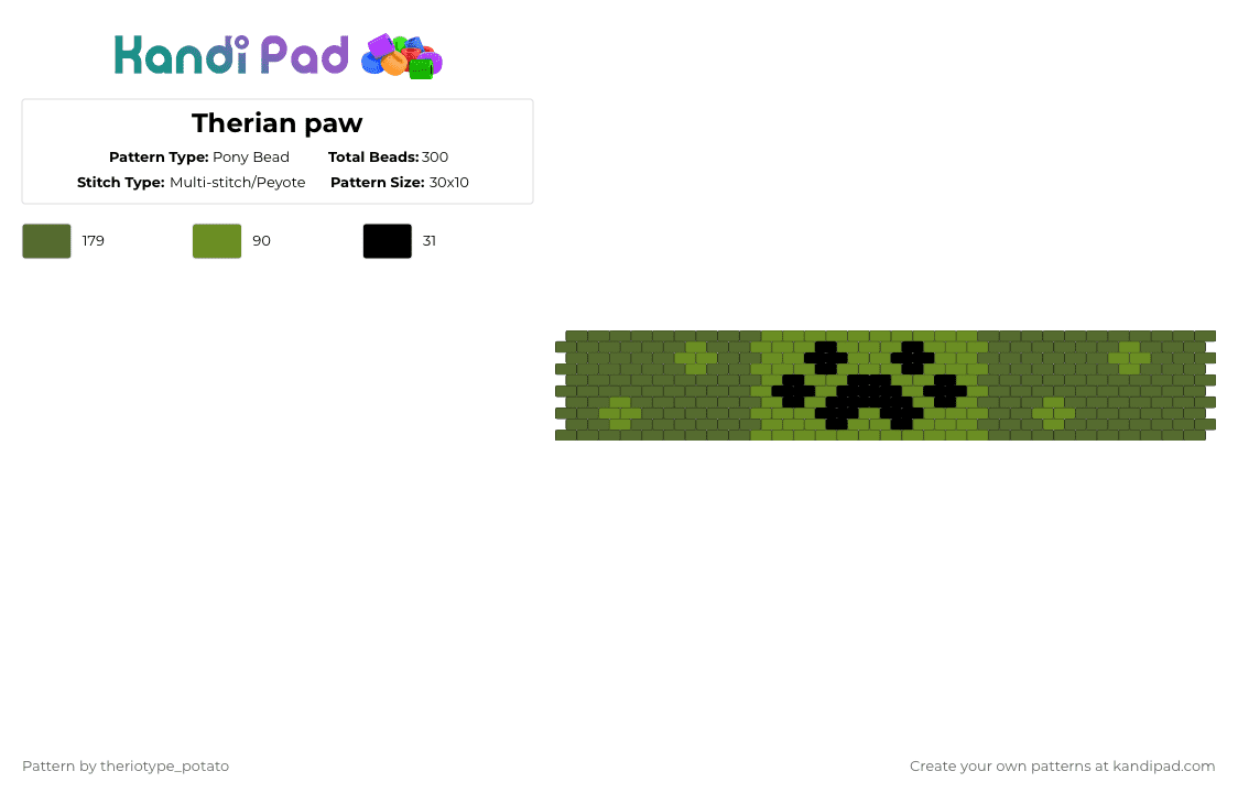 Therian paw - Pony Bead Pattern by theriotype_potato on Kandi Pad - gold,green,therian,paw,cute