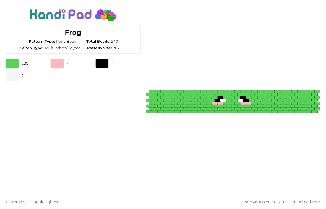 Frog - Pony Bead Pattern by a_singular_ghost on Kandi Pad - green,frog,cute,animal,simple,peyote