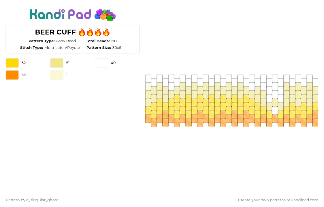 BEER CUFF 🔥🔥🔥🔥 - Pony Bead Pattern by a_singular_ghost on Kandi Pad - yellow,beer,alcohol,drink,orange,clear beads