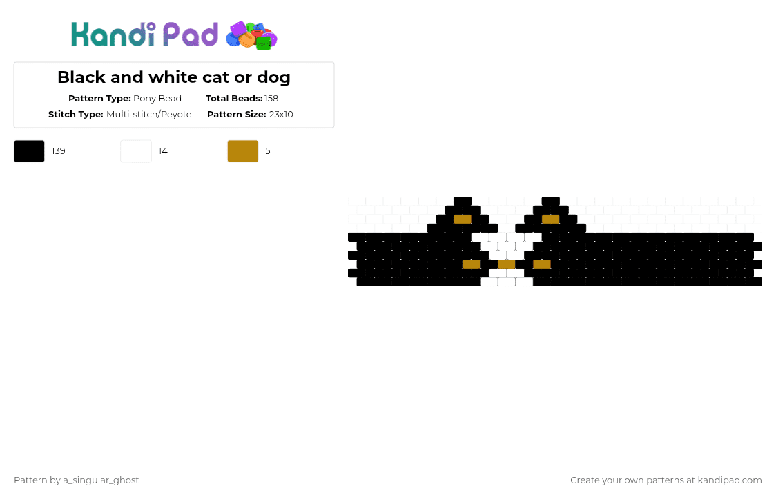 Black and white cat or dog - Pony Bead Pattern by a_singular_ghost on Kandi Pad - black,gold,white,dog,cat,animal,black and white,cute