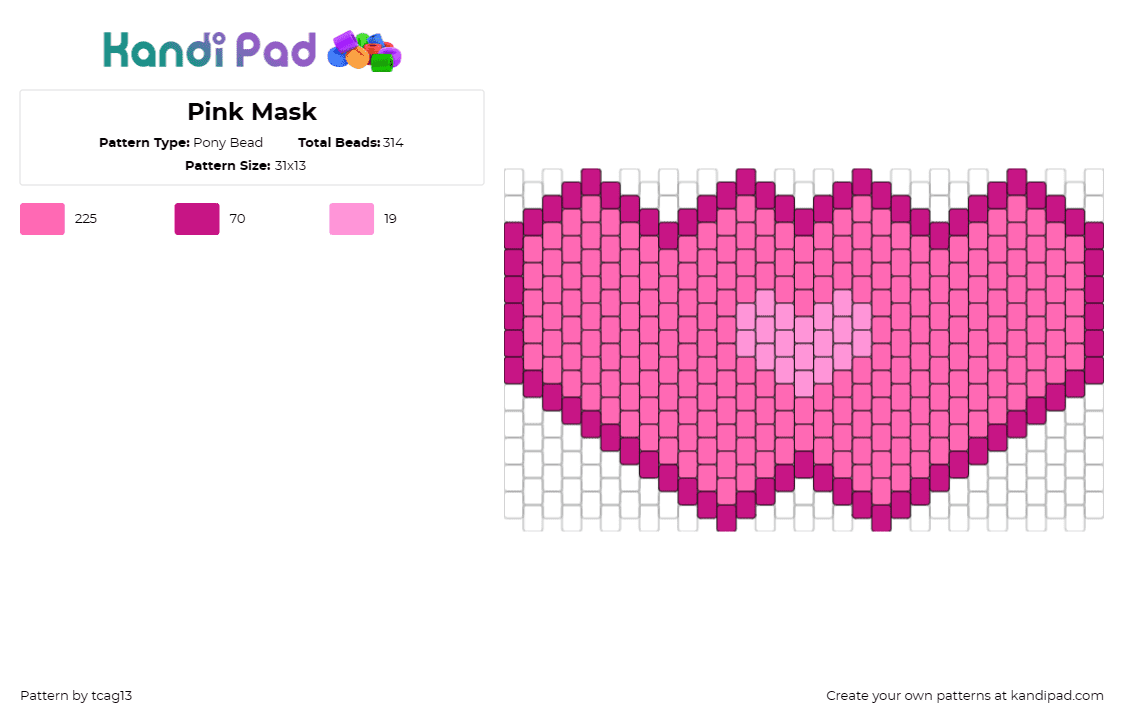 Pink Mask - Pony Bead Pattern by tcag13 on Kandi Pad - heart,love,mask,affection,gradient,series,expression,pink