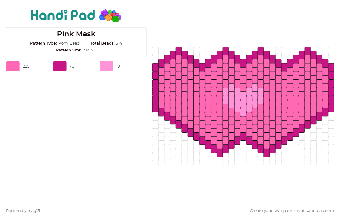 Pink Mask - Pony Bead Pattern by tcag13 on Kandi Pad - heart,love,mask,affection,gradient,charm,series,expression,pink
