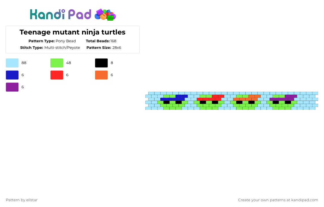 Teenage mutant ninja turtles - Pony Bead Pattern by ellstar on Kandi Pad - green,light blue,turtle,teenage mutant ninja turtles,ninja turtles,ninja,tmnt
