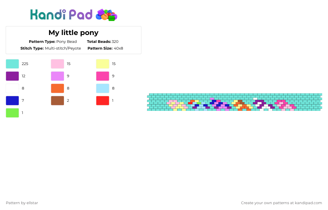 My little pony - Pony Bead Pattern by ellstar on Kandi Pad - light blue,pink,mlp,my little pony,main six,mane six,cuff,simple,pony,horse