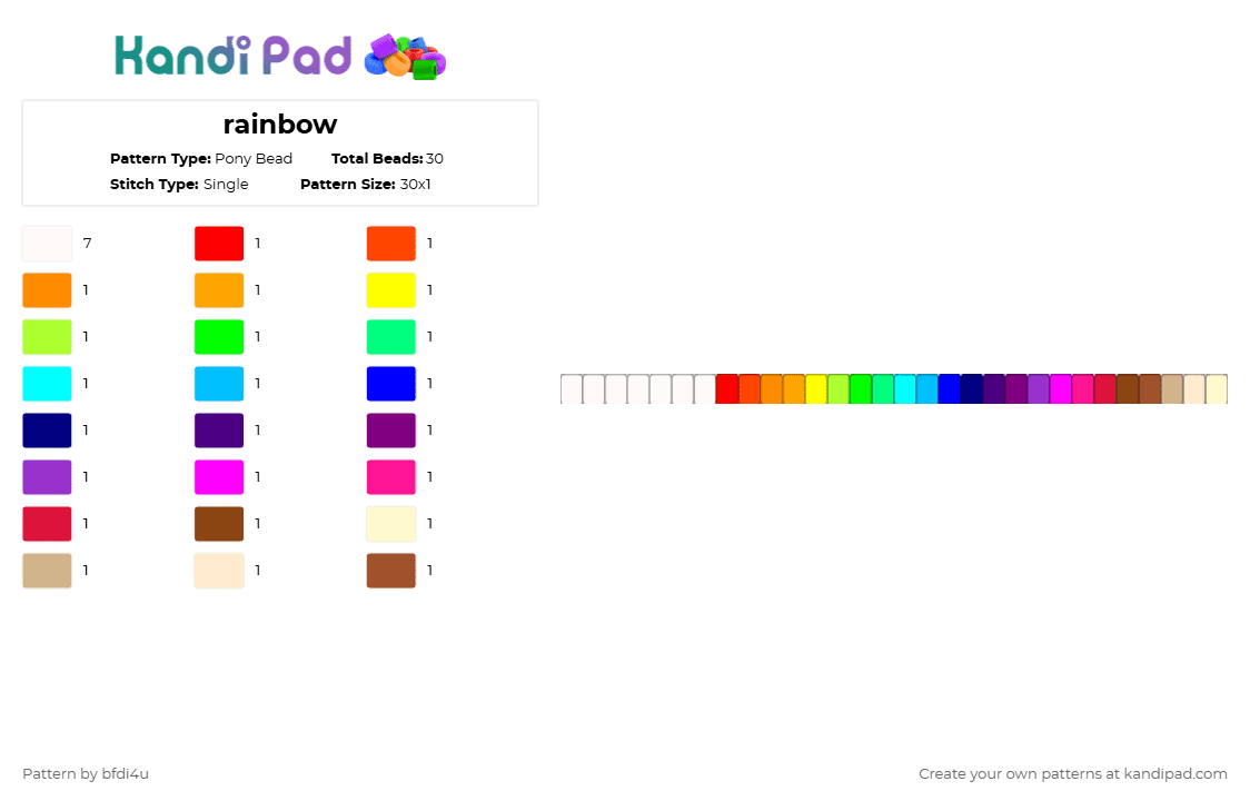 rainbow - Pony Bead Pattern by bfdi4u on Kandi Pad - red,purple,pink,color,rainbow,omggggggggg