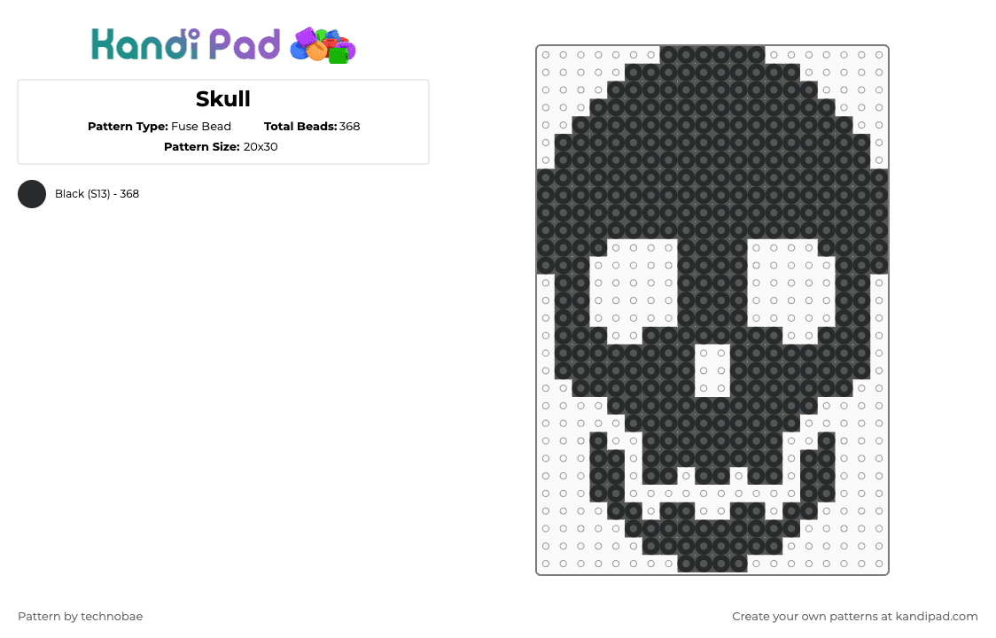Skull - Fuse Bead Pattern by technobae on Kandi Pad - black