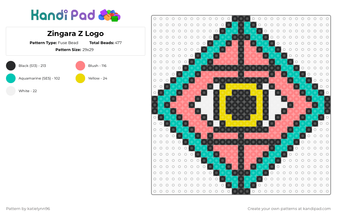 Zingara Z Logo - Fuse Bead Pattern by katielynn96 on Kandi Pad - teal,red
