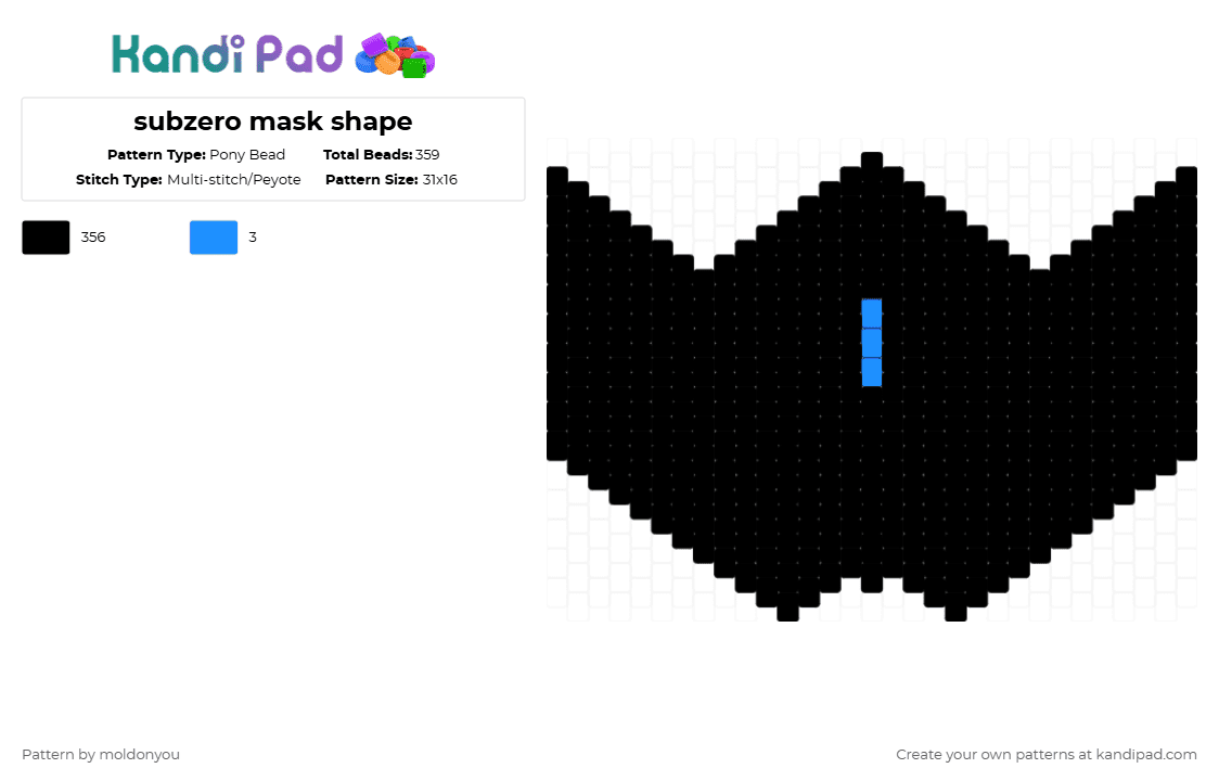 Subzero mask shape Pony Bead Pattern - Kandi Pad | Kandi Patterns, Fuse ...