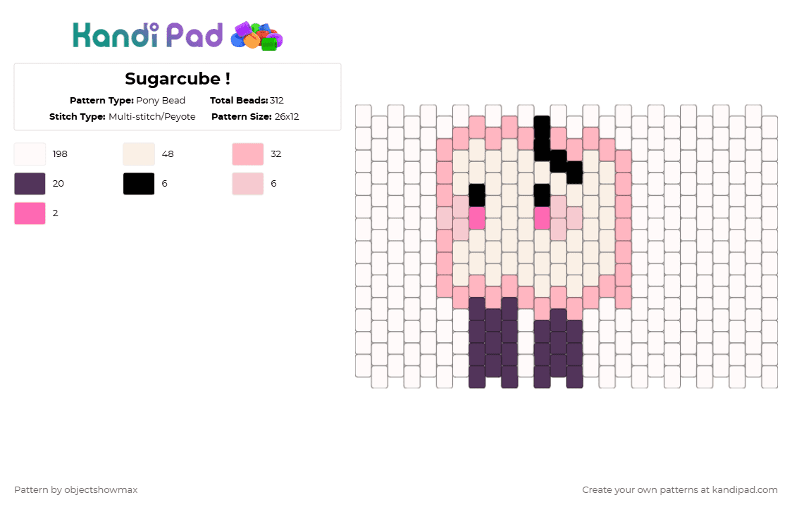 Sugarcube ! - Pony Bead Pattern by biggestpoppyiifan on Kandi Pad - white,pink,purple,objectified,osc,objectshow,sugarcube