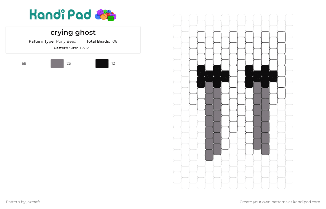 crying ghost - Pony Bead Pattern by jazcraft on Kandi Pad - ghost,halloween,emotive,unique,spooky,motif,figure,tears,white