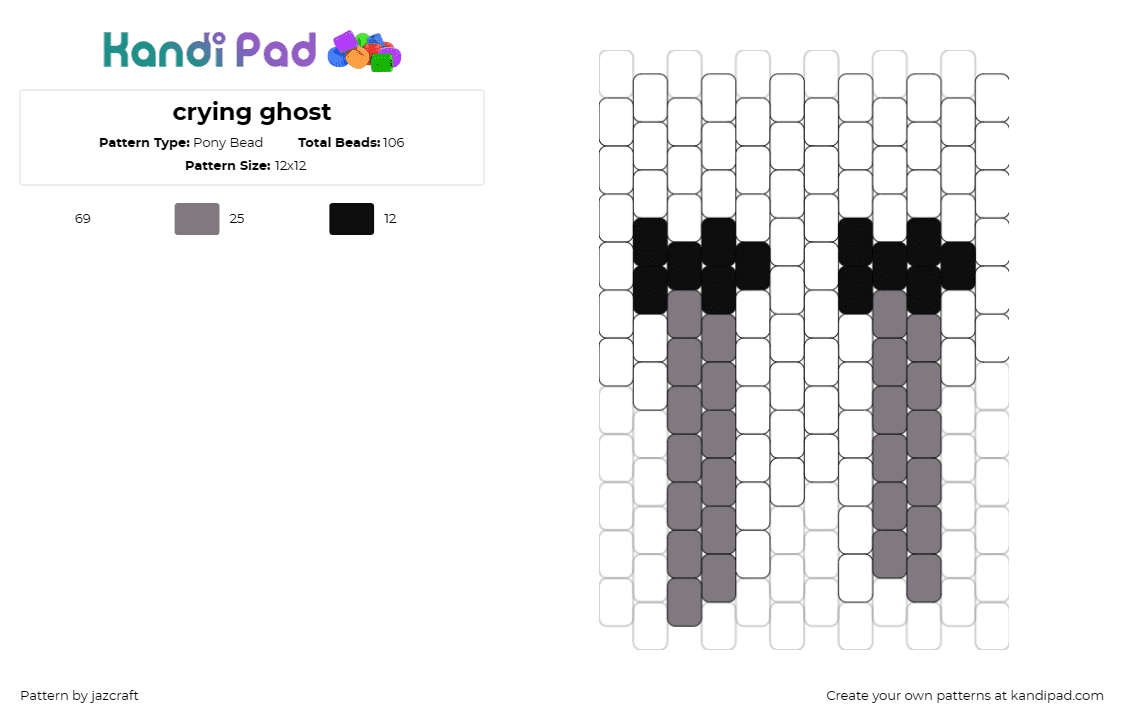 crying ghost - Pony Bead Pattern by jazcraft on Kandi Pad - ghost,halloween,emotive,spooky,motif,figure,tears,white