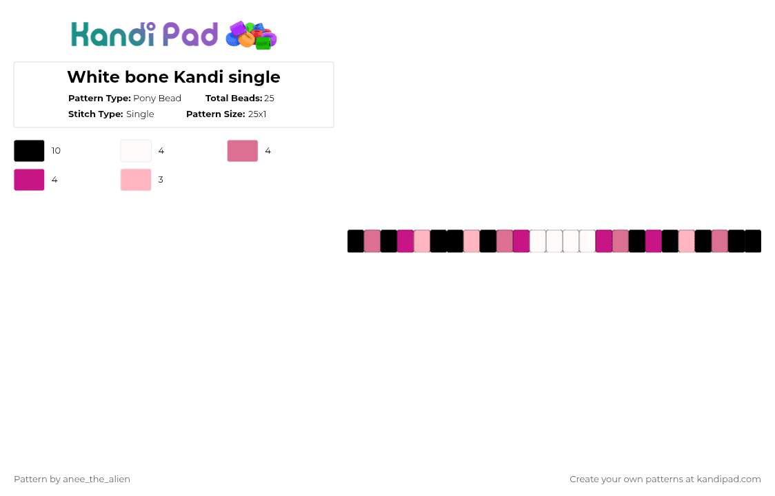 White bone Kandi single - Pony Bead Pattern by anee_the_alien on Kandi Pad - white,pink