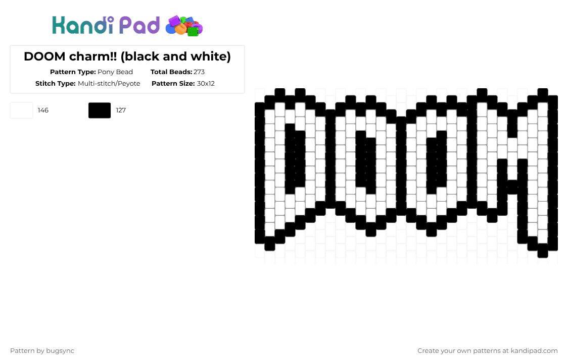 DOOM charm!! (black and white) - Pony Bead Pattern by bugsync on Kandi Pad - black,white,game,doom,doomslayer,demons,retro,90s