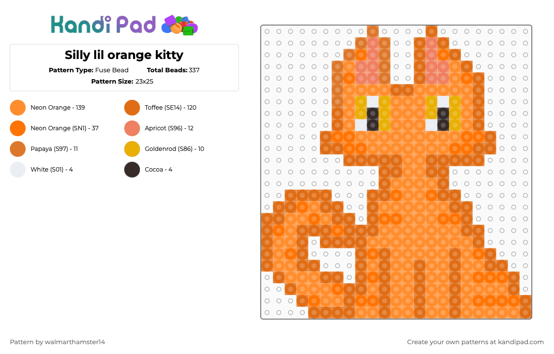 Silly lil orange kitty - Fuse Bead Pattern by walmarthamster14 on Kandi Pad - orange