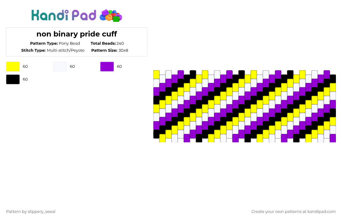 non binary pride cuff - Pony Bead Pattern by slippery_seeal on Kandi Pad - yellow,purple