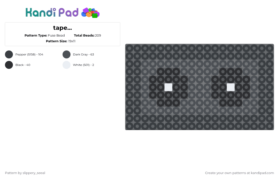 tape... (dandys world!) - Fuse Bead Pattern by slippery_seeal on Kandi Pad - black,gray