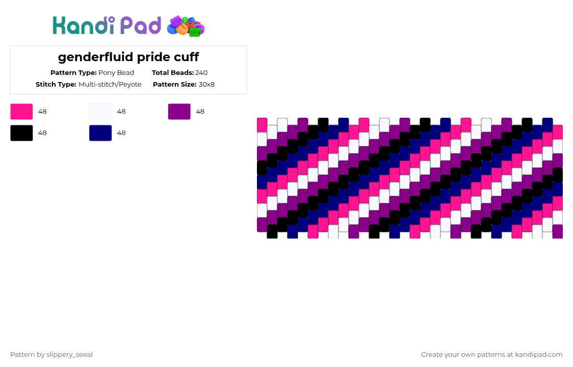 genderfluid pride cuff - Pony Bead Pattern by slippery_seeal on Kandi Pad - pink,purple