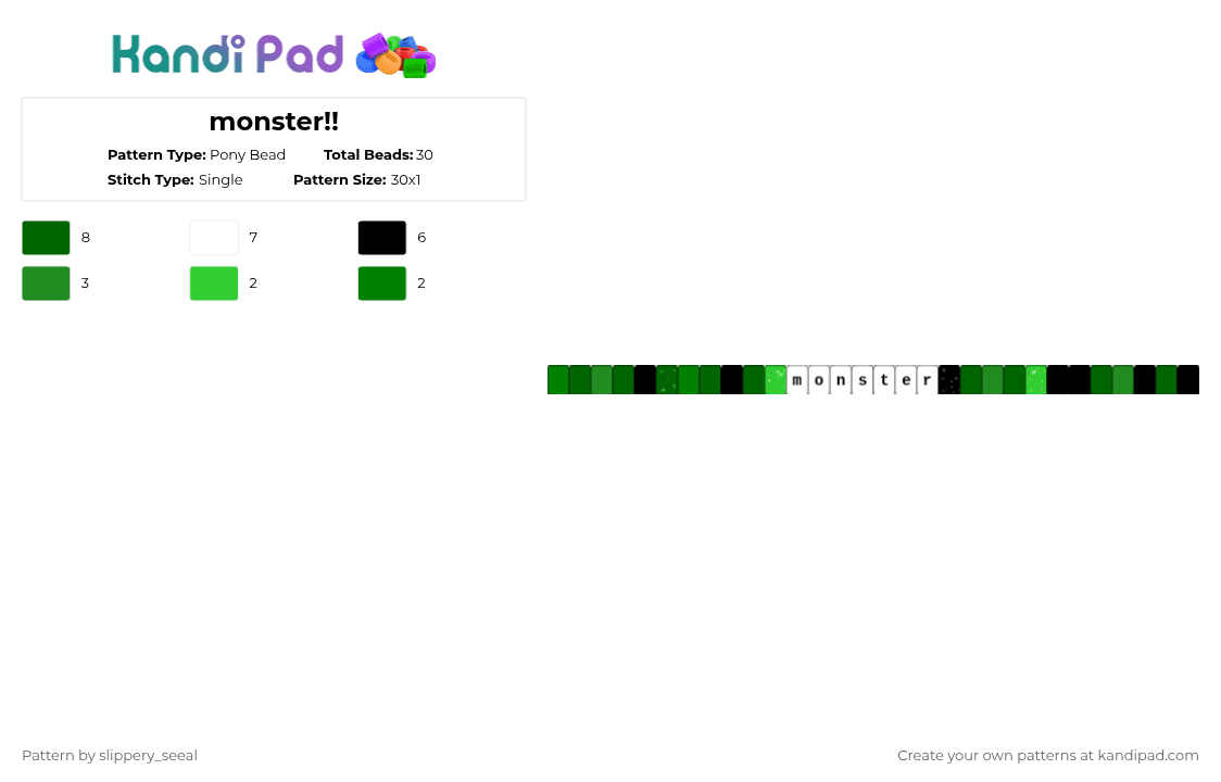 monster!! - Pony Bead Pattern by slippery_seeal on Kandi Pad - white,green