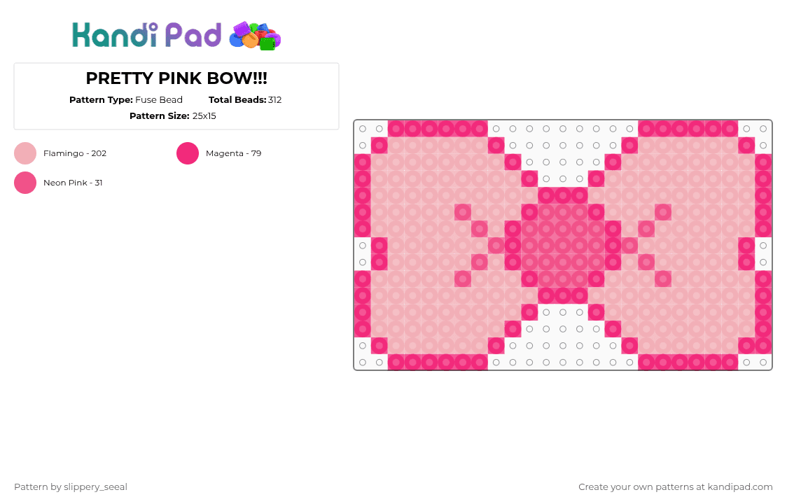 PRETTY PINK BOW!!! - Fuse Bead Pattern by slippery_seeal on Kandi Pad - pink,beige