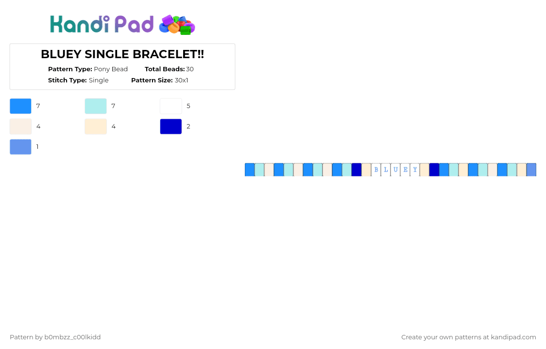 BLUEY SINGLE BRACELET!! - Pony Bead Pattern by b0mbzz_c00lkidd on Kandi Pad - light blue
