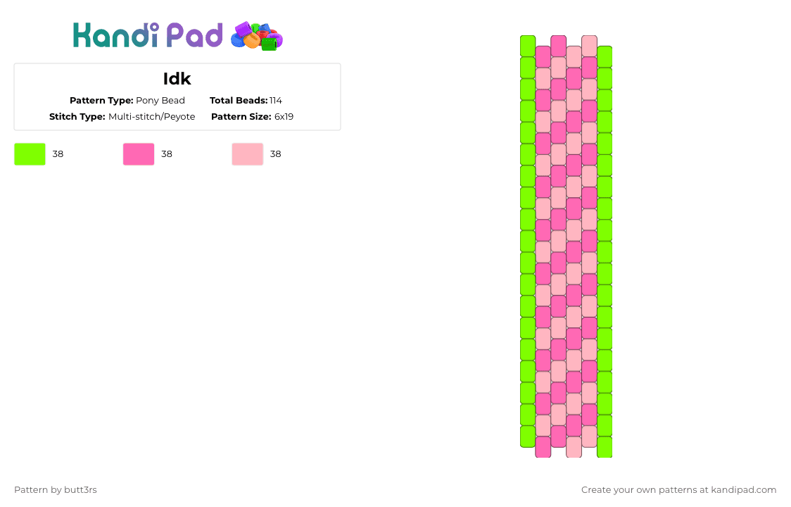 Idk - Pony Bead Pattern by butt3rs on Kandi Pad - green,pink