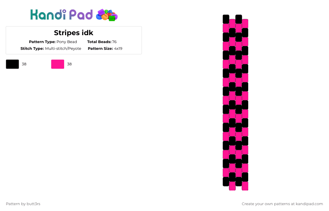 Stripes idk - Pony Bead Pattern by butt3rs on Kandi Pad - black,pink
