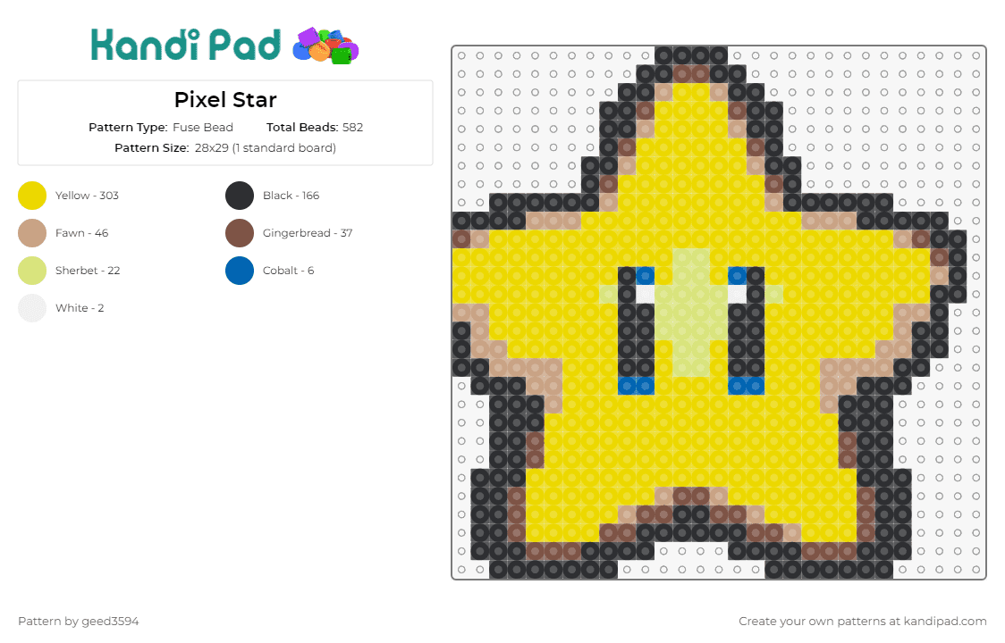 Pixel Star - Fuse Bead Pattern by geed3594 on Kandi Pad - star,super mario,nintendo,vibrant,nostalgic,classic,gaming,iconic,yellow