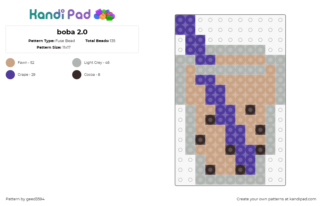 boba 2.0 - Fuse Bead Pattern by geed3594 on Kandi Pad - boba,drink,food,beverage,tan,purple