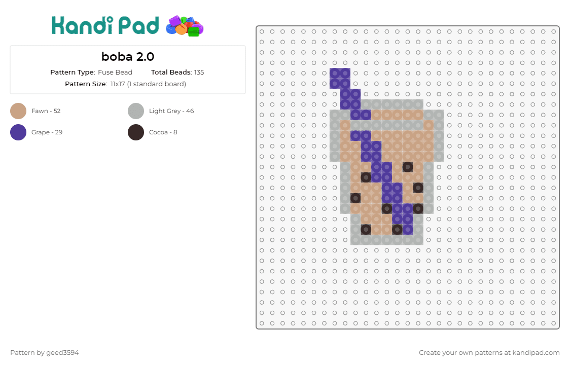 boba 2.0 - Fuse Bead Pattern by geed3594 on Kandi Pad - boba,drink,food,beverage,tan,purple