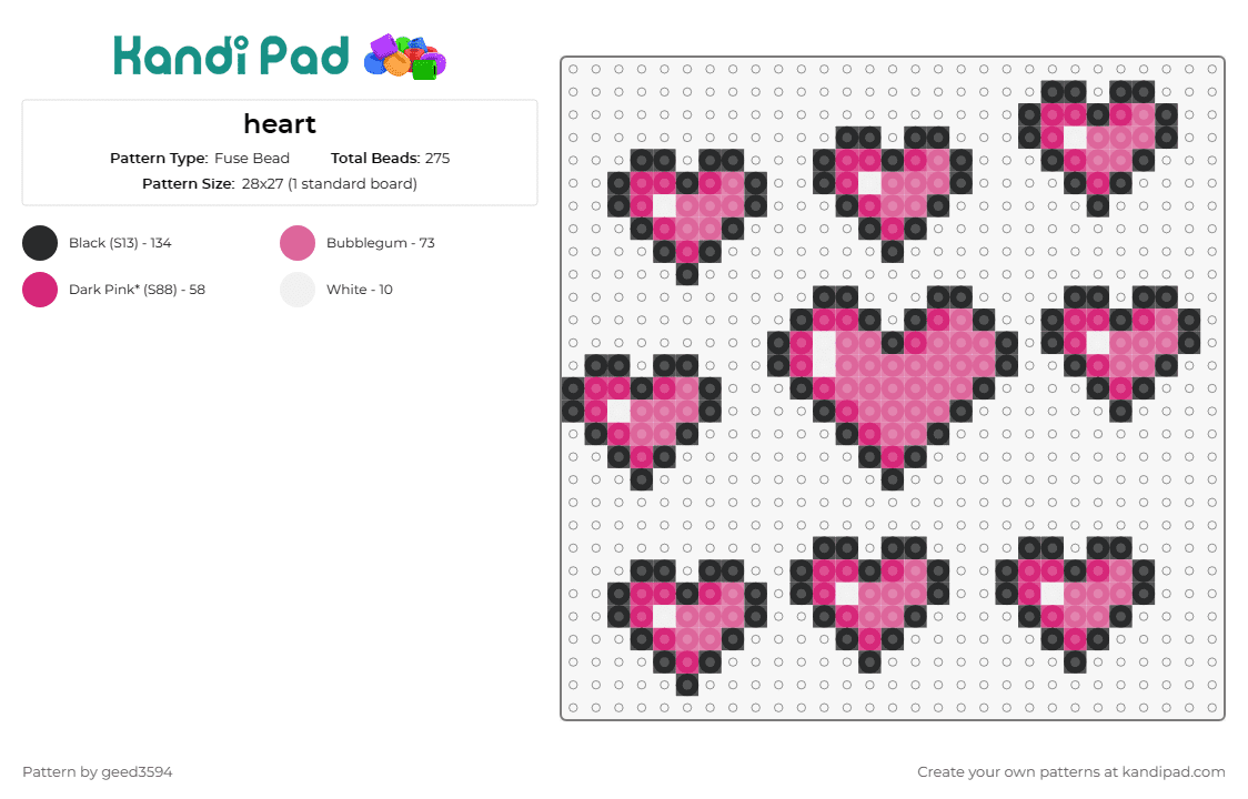 heart - Fuse Bead Pattern by geed3594 on Kandi Pad - hearts,love,affection,valentine,romance,pink,black