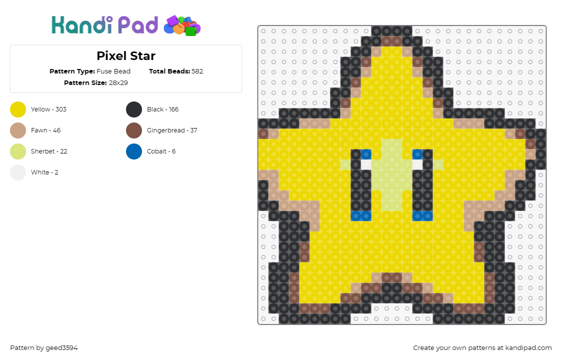 Pixel Star - Fuse Bead Pattern by geed3594 on Kandi Pad - star,super mario,nintendo,vibrant,nostalgic,classic,gaming,yellow