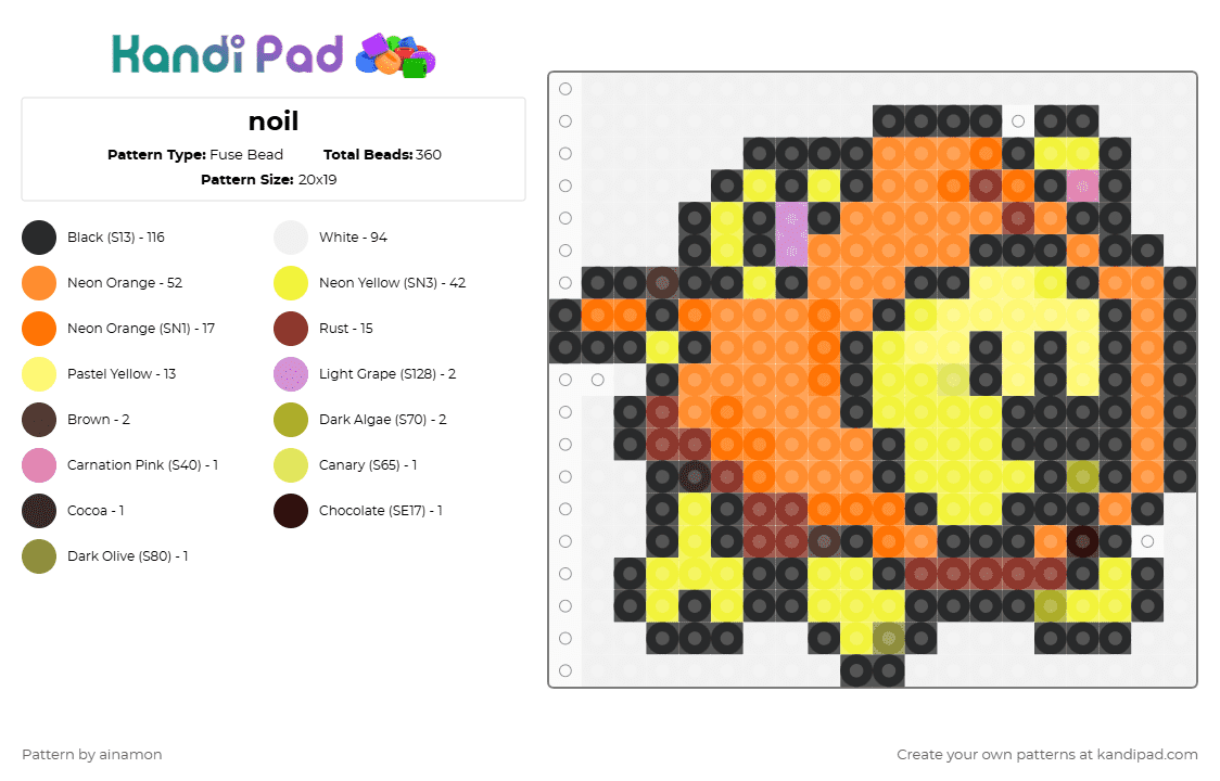 noil - Fuse Bead Pattern by ainamon on Kandi Pad - white,orange,yellow