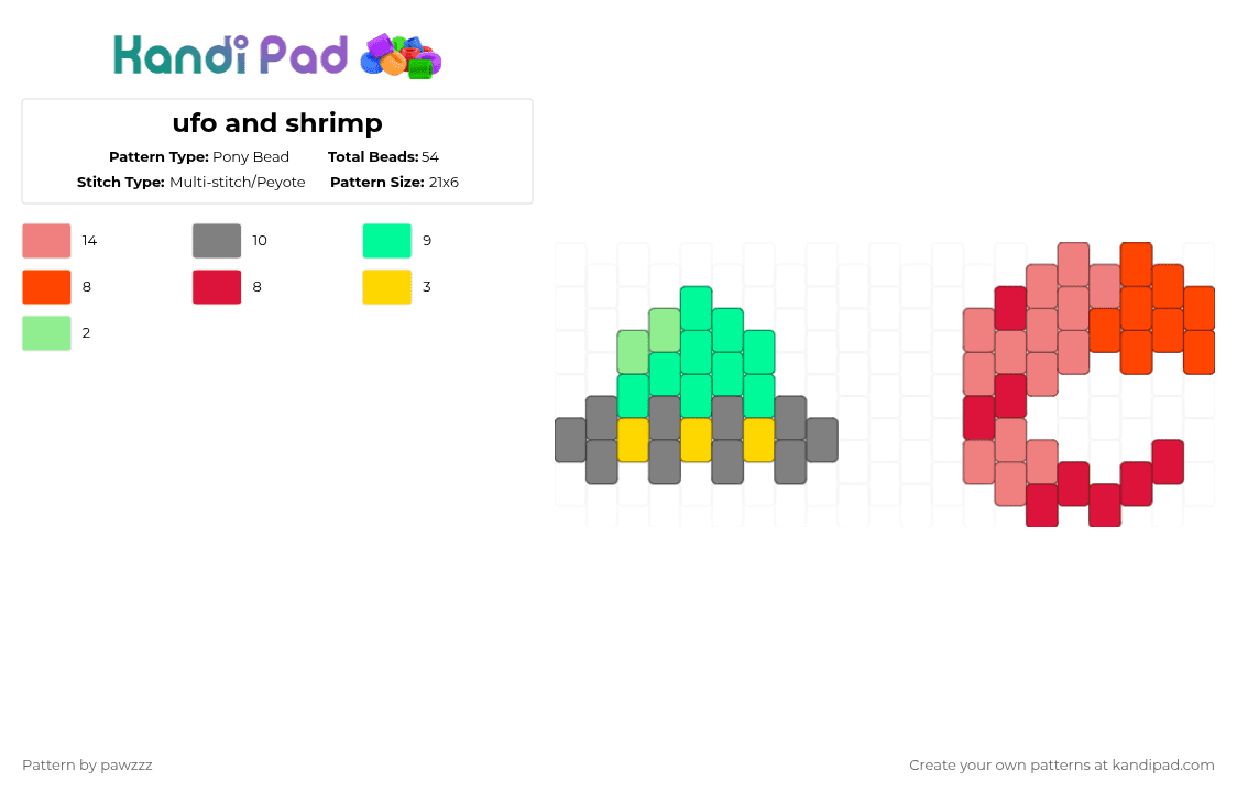 ufo and shrimp - Pony Bead Pattern by pawzzz on Kandi Pad - red