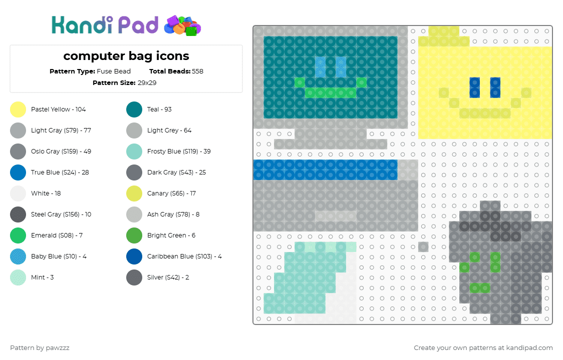 computer bag icons - Fuse Bead Pattern by pawzzz on Kandi Pad - beige,yellow,teal,gray,frutiger aero,computer,webcore,windows,bag,charm