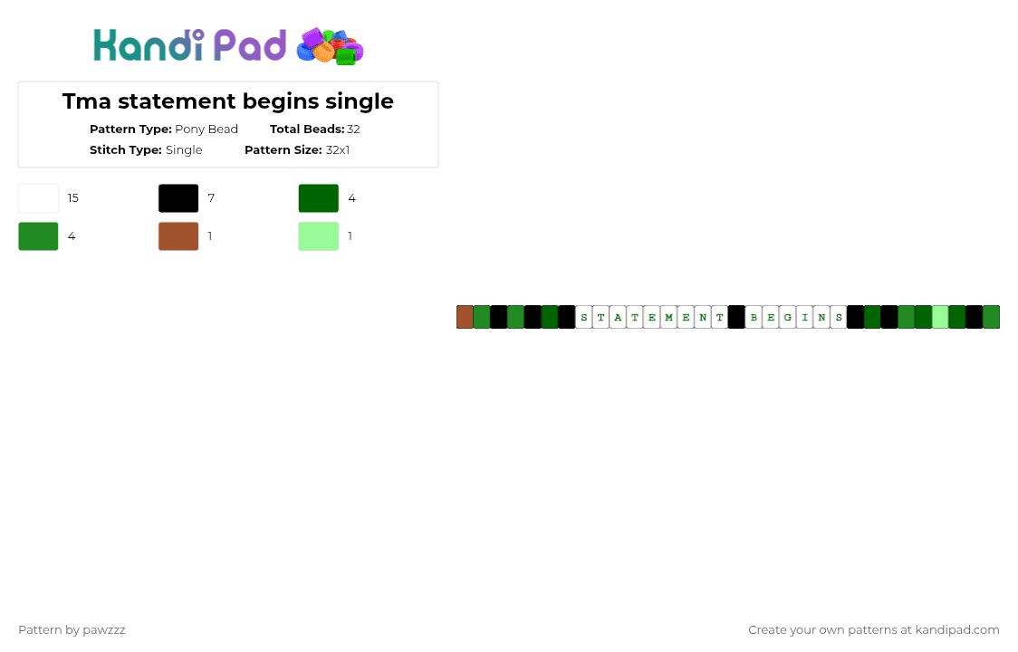 Tma Pattern Tma statement begins single Pony Bead Pattern - Kandi Pad | Kandi ...