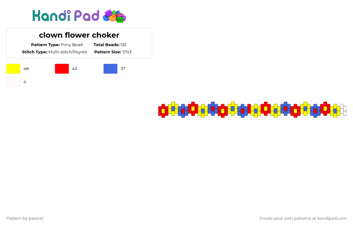 clown flower choker - Pony Bead Pattern by pawzzz on Kandi Pad - red,yellow